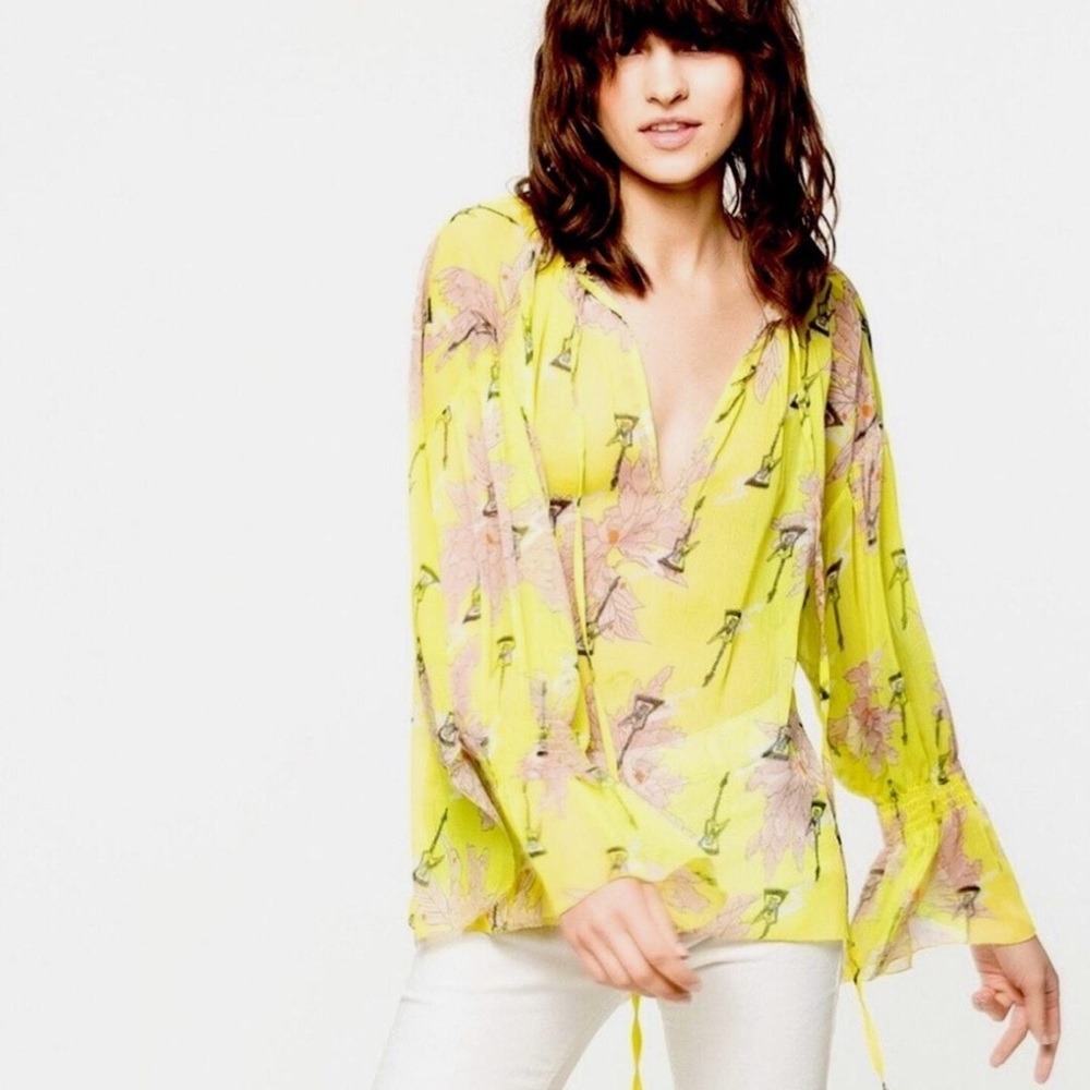 Zadig & voltaire Talisa Blossom Blouse sheer chiffon yellow Citron